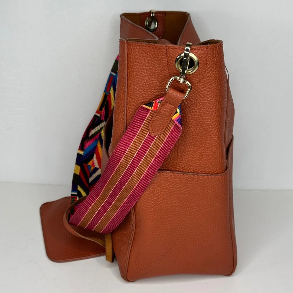 Hobo Bucket Bag Reversible Colorful Strap Matching Small Pouch Top Magnetic Snap
